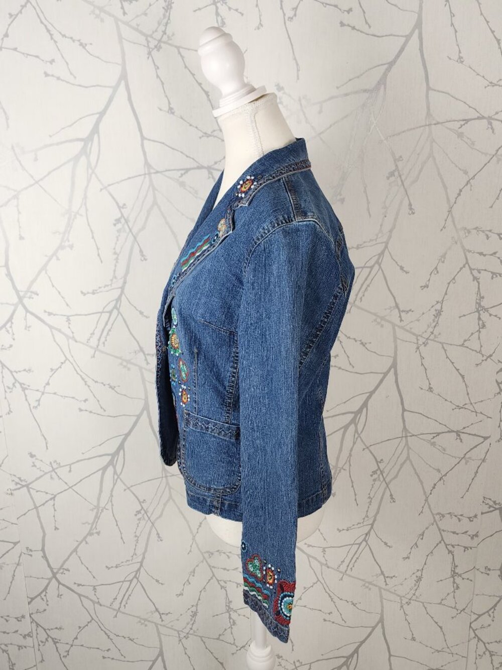 Ruby Rd Colorful Bohemian Embroidered Denim Blazer - Picture 3 of 7